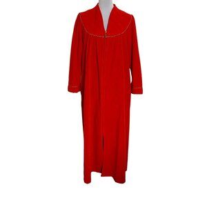 Vanity Fair Red Maxi Robe Size M Long Sleeve Tassel Zipper Cozy Loungewear USA